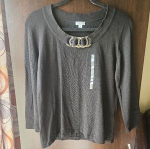 NWT Nine West Black Sweater with Gold Accents Size Large